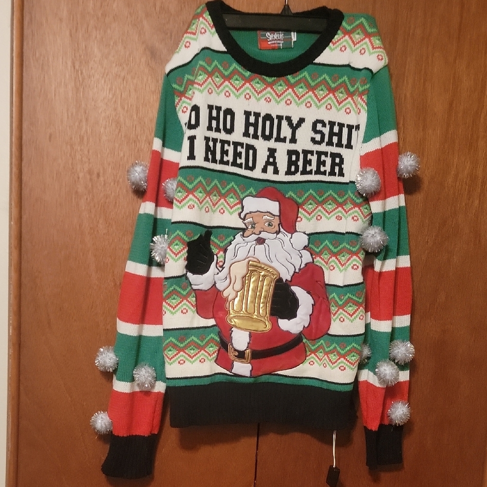 Santa Beer Crewneck Sweater - Green, Red, Black